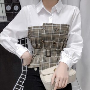 Chemisier deux pièces à carreaux pour femmes