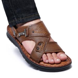 Sandales pour hommes en cuir souple et à semelle épaisse