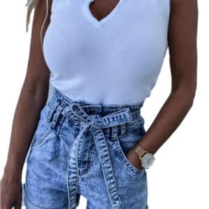 Short en denim taille haute en dentelle à la mode pour femmes