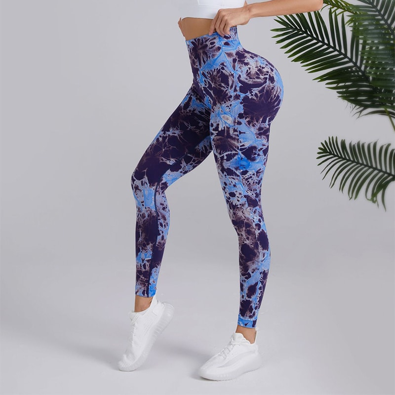 Pantalon de yoga imprimé Tie-dye à taille haute sans couture pour femmes – Image 4