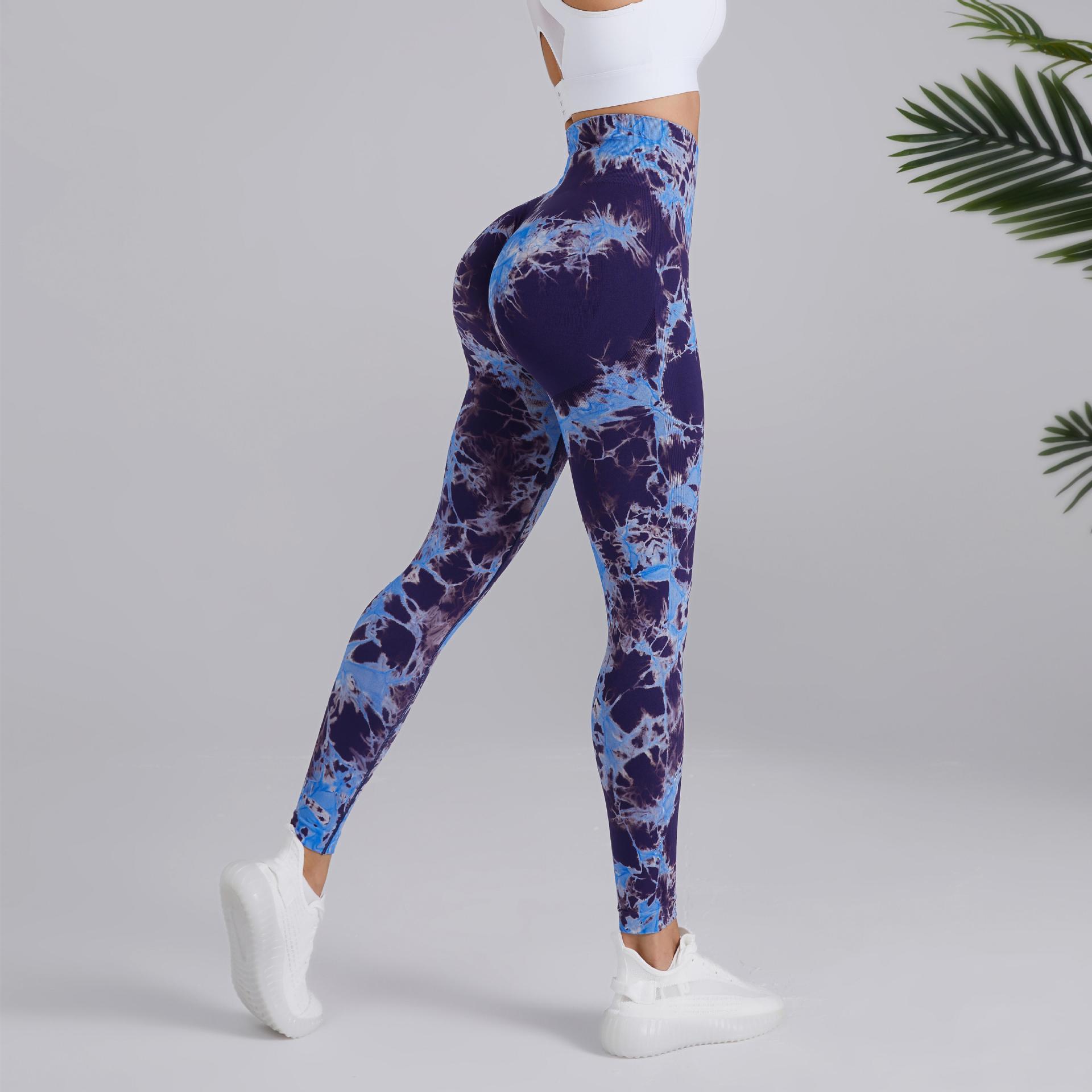 Pantalon de yoga imprimé Tie-dye à taille haute sans couture pour femmes – Image 9