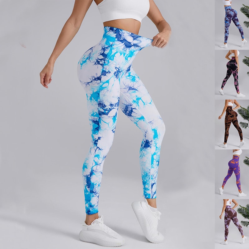 Pantalon de yoga imprimé Tie-dye à taille haute sans couture pour femmes – Image 11