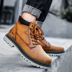 Bottines d'outillage en cuir décontractées et de haut niveau pour hommes