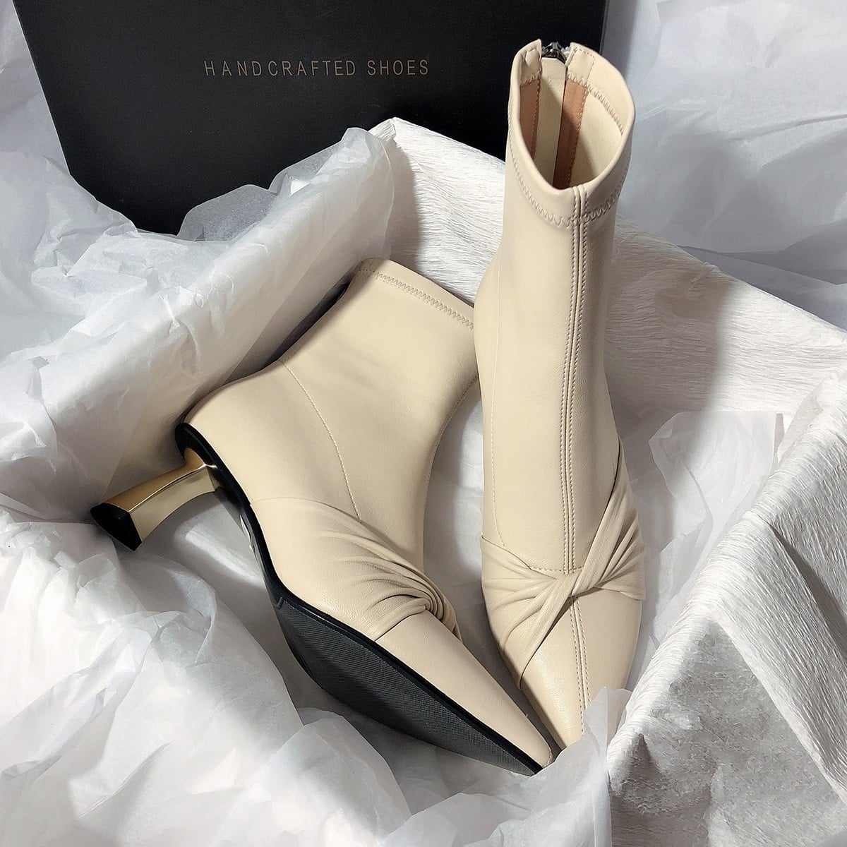 Bottines de cheville élastiques à talons hauts et à nœud de style pour femmes