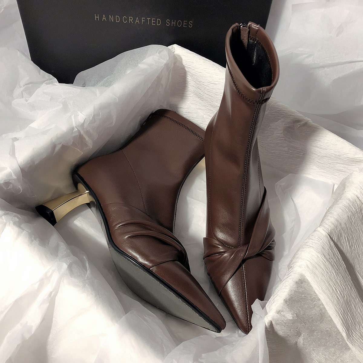 Bottines de cheville élastiques à talons hauts et à nœud de style pour femmes – Image 4