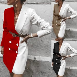 Blazer mi-long contrasté tendance pour femmes