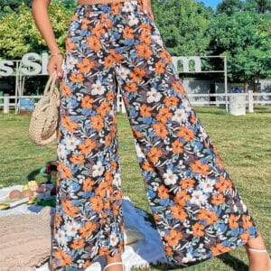 Pantalon large avec taille élastique décontracté imprimé léopard pour femmes