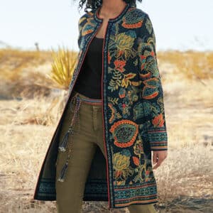 Manteau long de mode imprimé rétro pour femmes