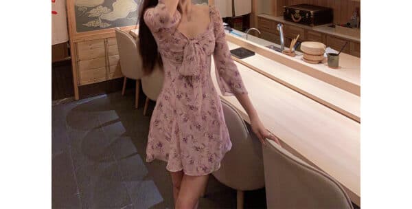 Robe élégante à manches longues imprimées en mousseline de soie pour femmes – Image 3
