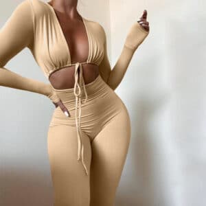 Combinaison slim creuse à manches longues pour femmes