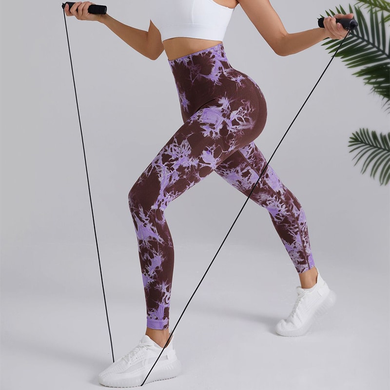 Pantalon de yoga imprimé Tie-dye à taille haute sans couture pour femmes – Image 6