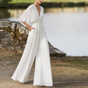 Combinaison taille haute et jambes larges à la mode pour femmes