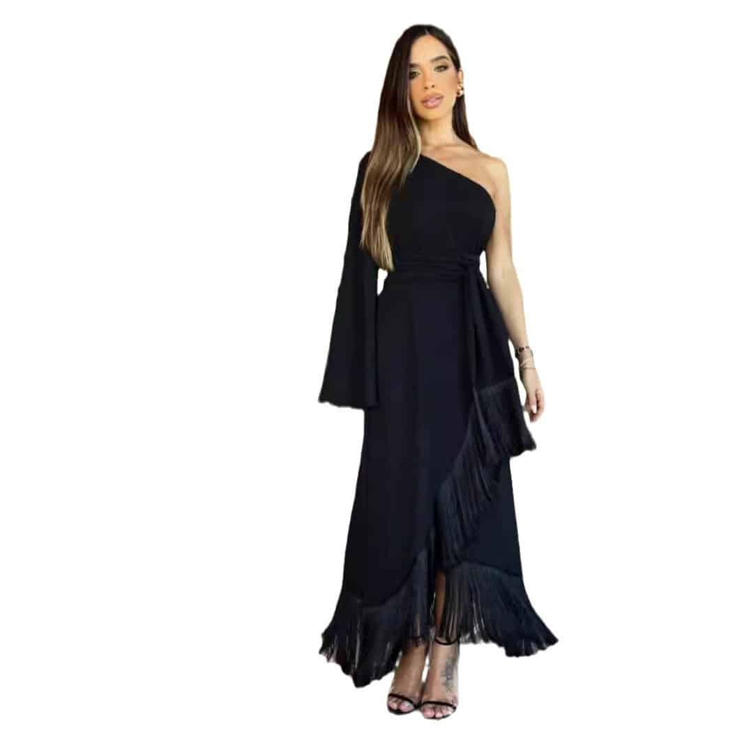 Robe de couleur unie à épaule dénudée et à la mode pour femmes – Image 5