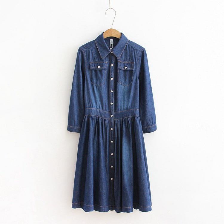 Robe en jeans cintrée avec manches intermédiaires à la mode pour femmes – Image 5