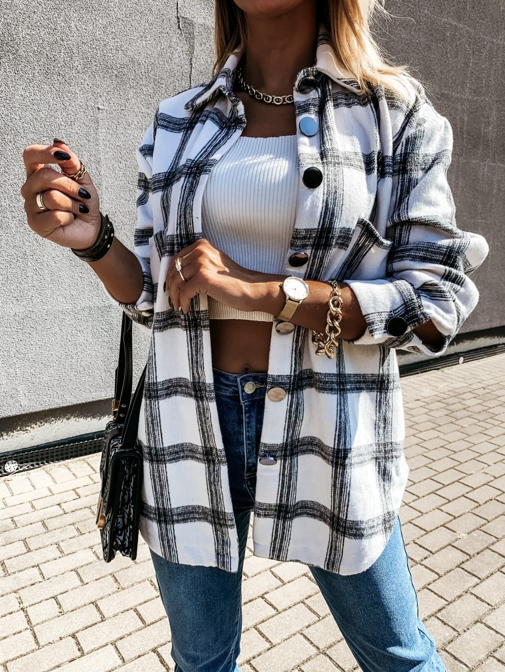 Veste à manches longues rétro à carreaux pour femmes