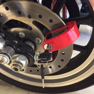 Serrure antivol pour motos. Serrure de frein à disque d'alarme
