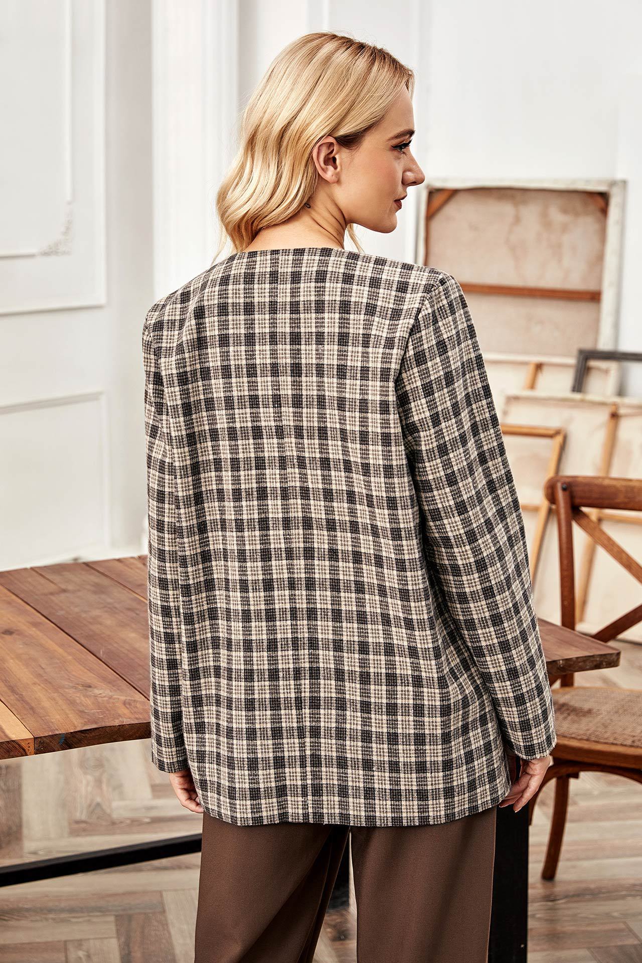 veste chaude longue à carreaux tendance pour femmes – Image 4