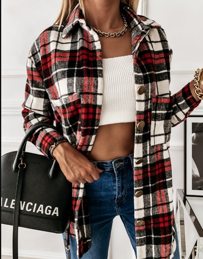 Veste à manches longues rétro à carreaux pour femmes – Image 3