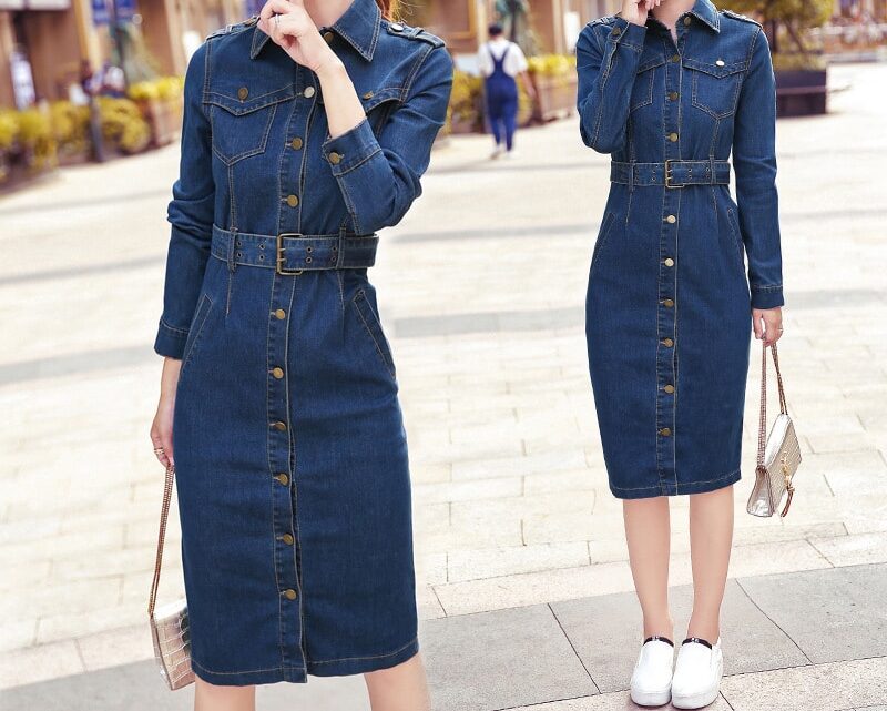 Robe en jeans slim rétro décontractée pour femmes – Image 3