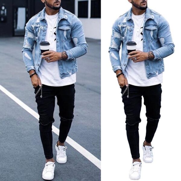 Veste en jeans irrégulière à la mode pour hommes – Image 4