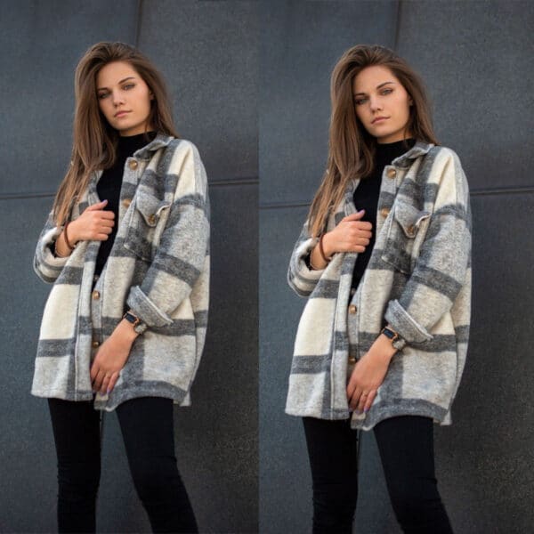 Veste décontractée à carreaux avec manches longues et revers pour femmes – Image 6