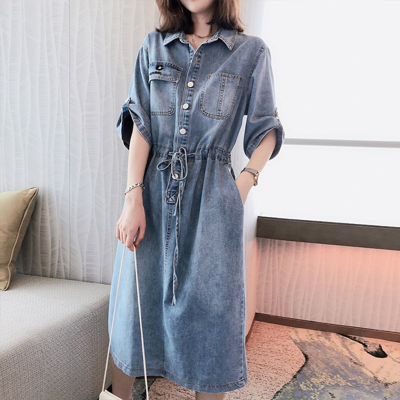 Robe en jeans à taille fine tendance pour femmes