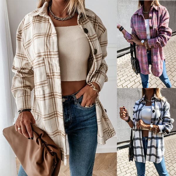 Veste à manches longues rétro à carreaux pour femmes – Image 8