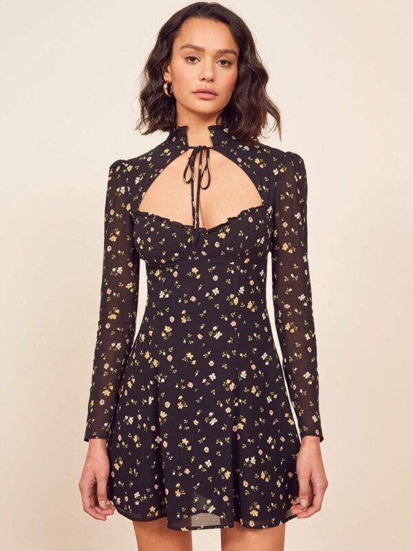 Robe à manches longues à motifs floraux évidés pour femmes