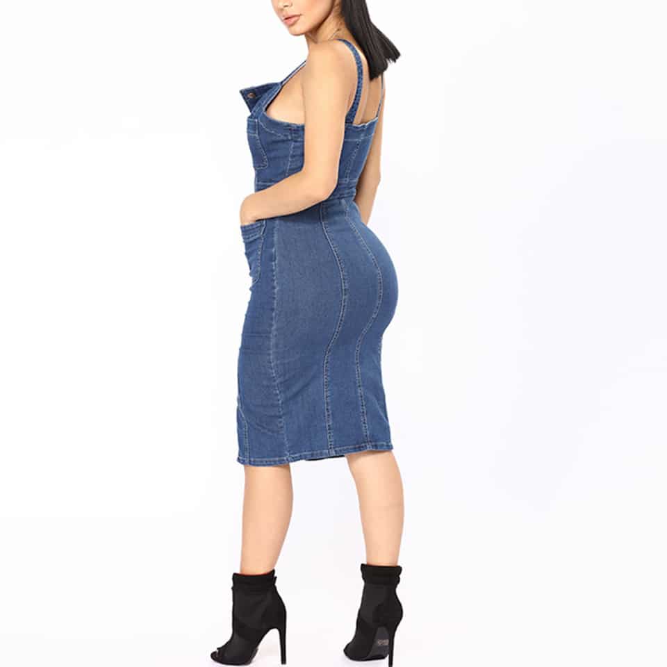 Robe en denim avec collants en bandoulière de mode pour femmes – Image 3