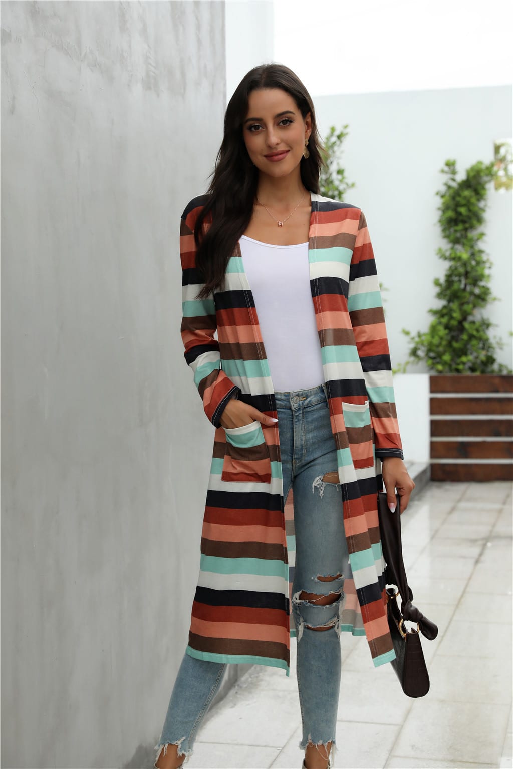 Veste rayée imprimée à manches longues décontractée pour femmes – Image 2