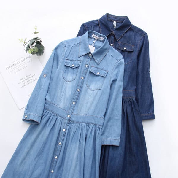 Robe en jeans cintrée avec manches intermédiaires à la mode pour femmes – Image 3