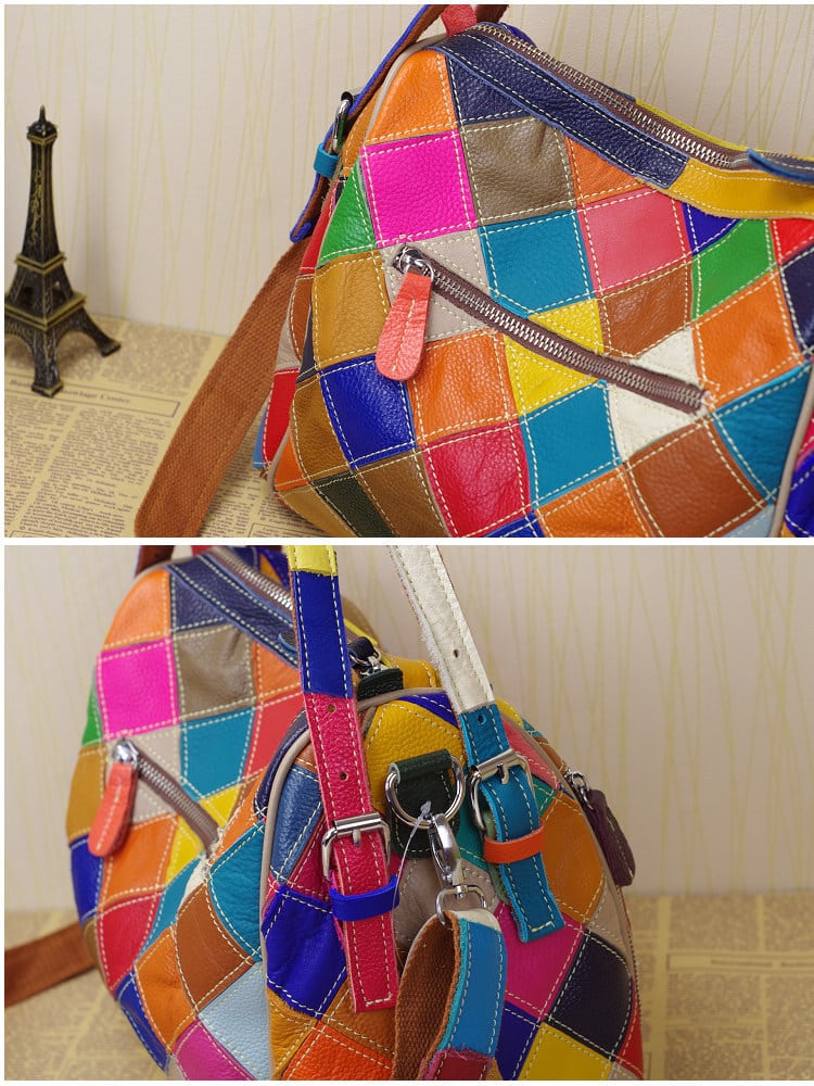 Sac à bandoulière en cuir pur avec surpiqûres pour femmes – Image 3