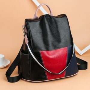 Sac à dos en cuir souple contrasté pour femmes
