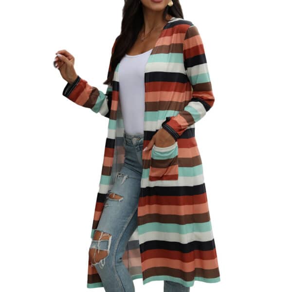 Veste rayée imprimée à manches longues décontractée pour femmes – Image 6