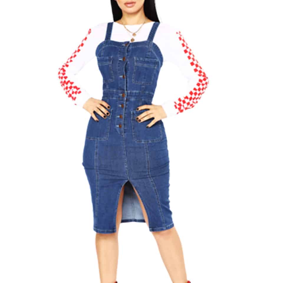 Robe en denim avec collants en bandoulière de mode pour femmes