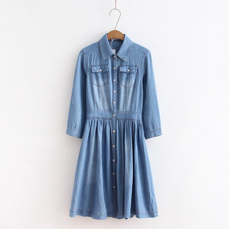 Robe en jeans cintrée avec manches intermédiaires à la mode pour femmes – Image 4