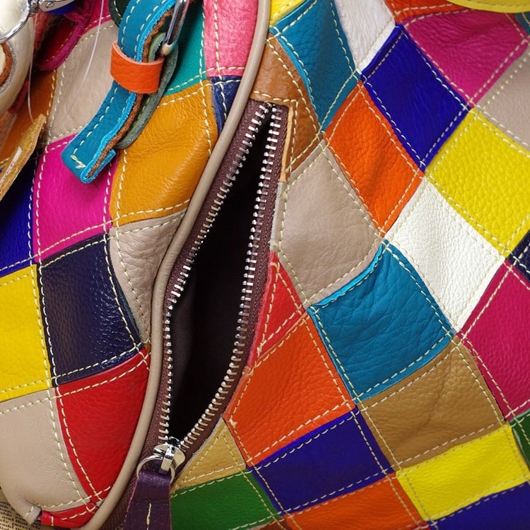 Sac à bandoulière en cuir pur avec surpiqûres pour femmes – Image 6