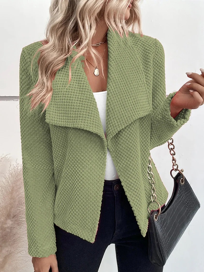 Manteau à manches longues de couleur unie avec revers pour femmes – Image 4