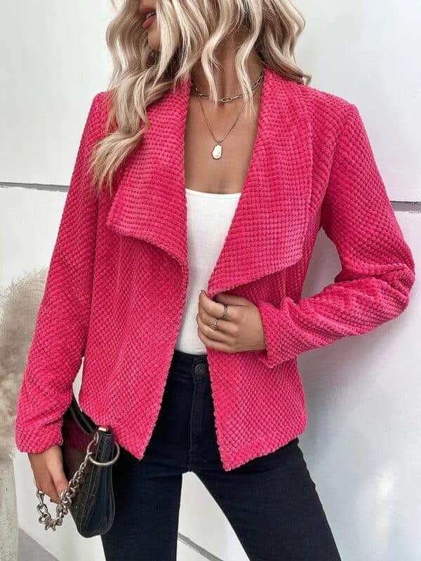 Manteau à manches longues de couleur unie avec revers pour femmes – Image 3