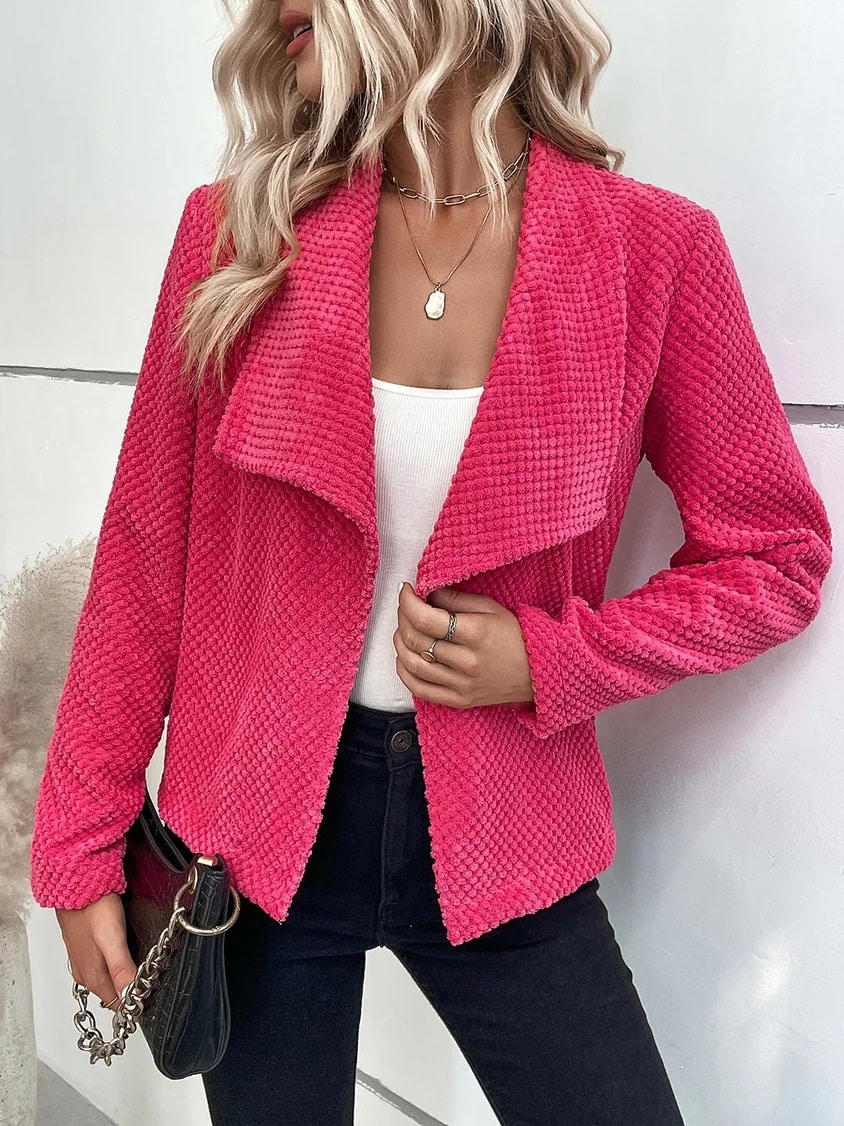 Manteau à manches longues de couleur unie avec revers pour femmes – Image 3