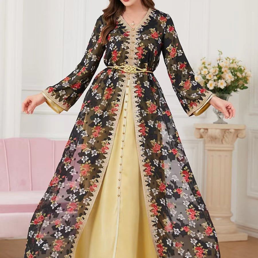 Robe à manches longues et col en v à la mode pour femmes – Image 2