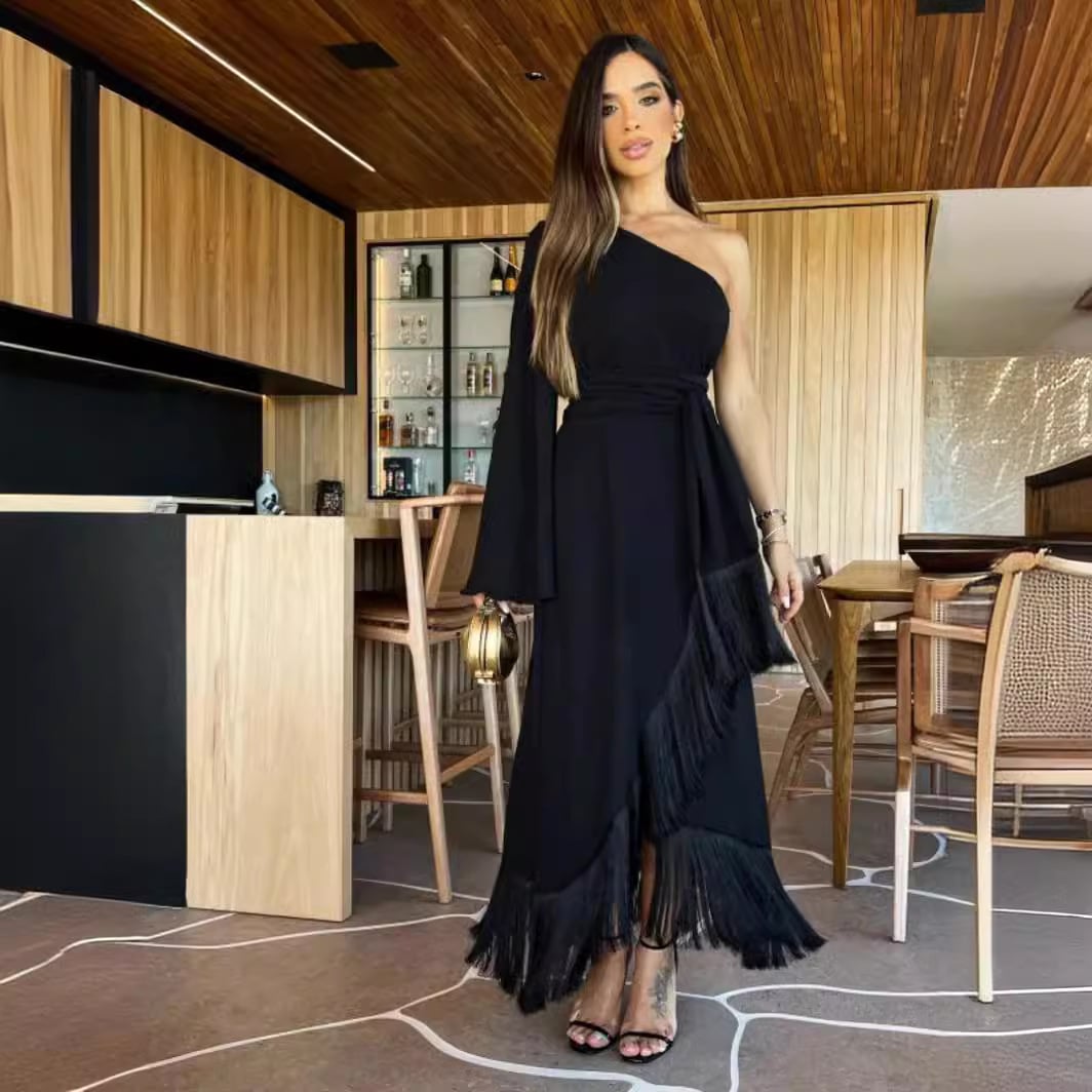 Robe de couleur unie à épaule dénudée et à la mode pour femmes – Image 2