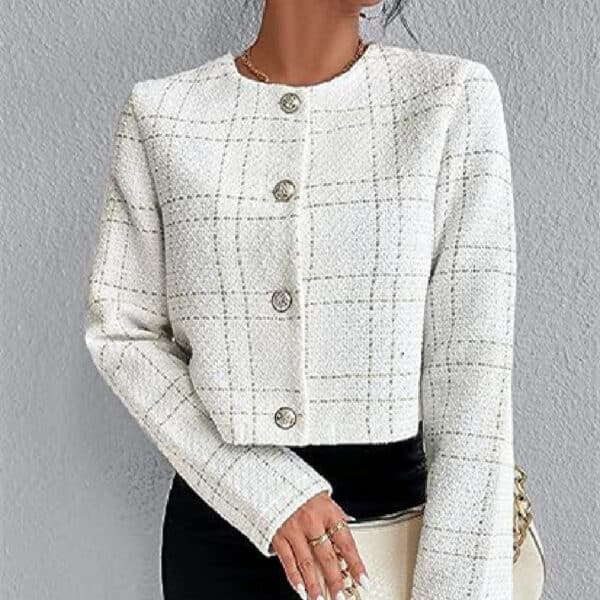Veste à boutons en plaid à la mode des femmes