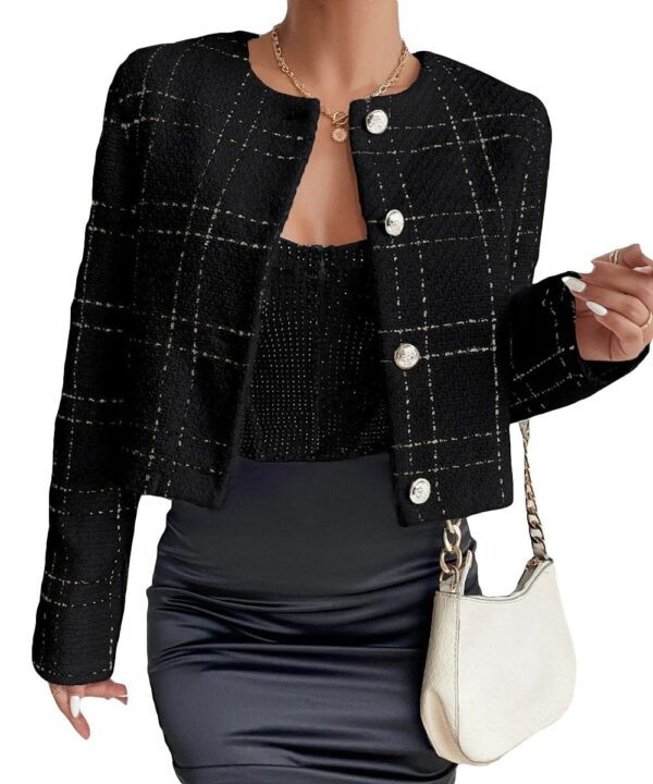 Veste à boutons en plaid à la mode des femmes – Image 7