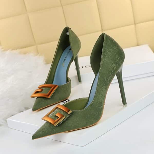 Chaussures à talons hauts et étroits pour femmes avec boucles décoratives sur les côtés – Image 7