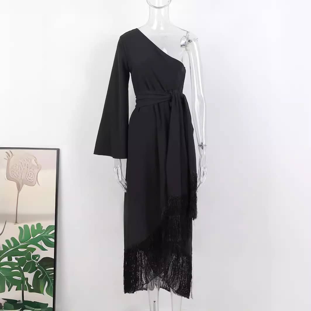 Robe de couleur unie à épaule dénudée et à la mode pour femmes – Image 3