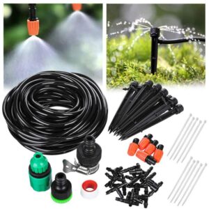 Kit d'arrosage automatique de jardin par brumisation avec 20m de tuyau et 11 buses de pulvérisation réglables