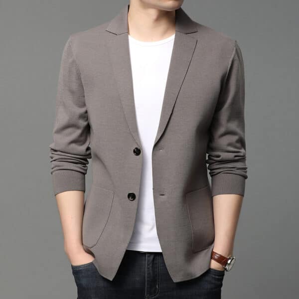 Blazer de couleur solide style cardigan à la mode pour hommes – Image 3