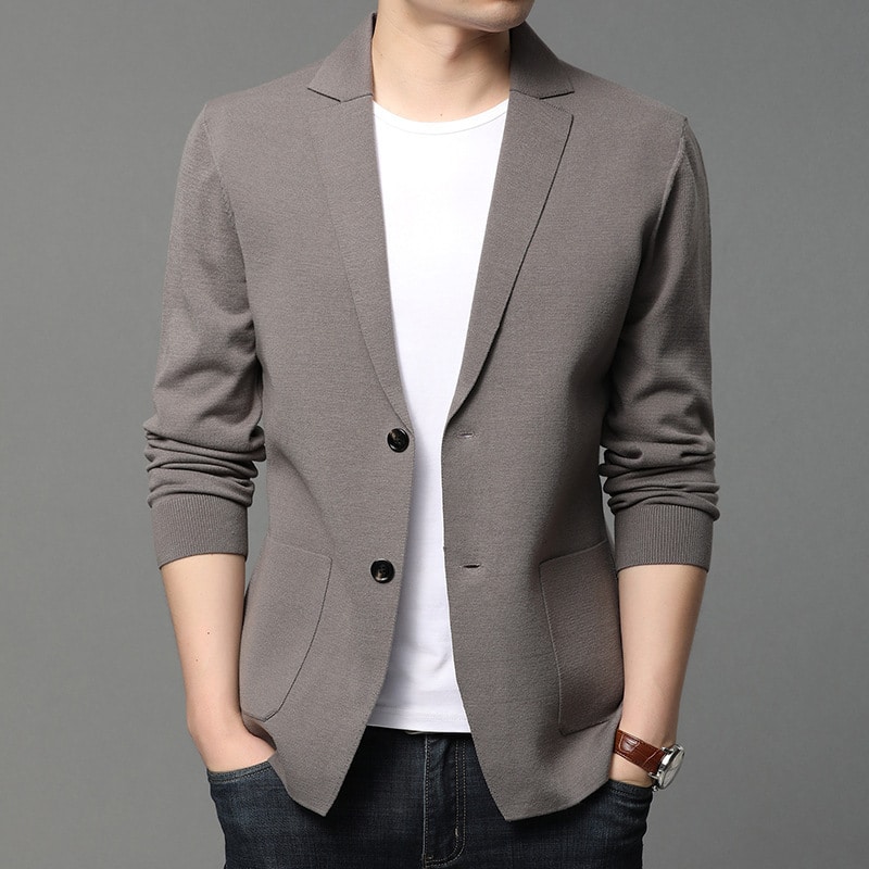 Blazer de couleur solide style cardigan à la mode pour hommes – Image 3