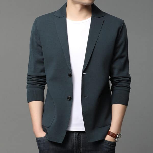 Blazer de couleur solide style cardigan à la mode pour hommes – Image 2
